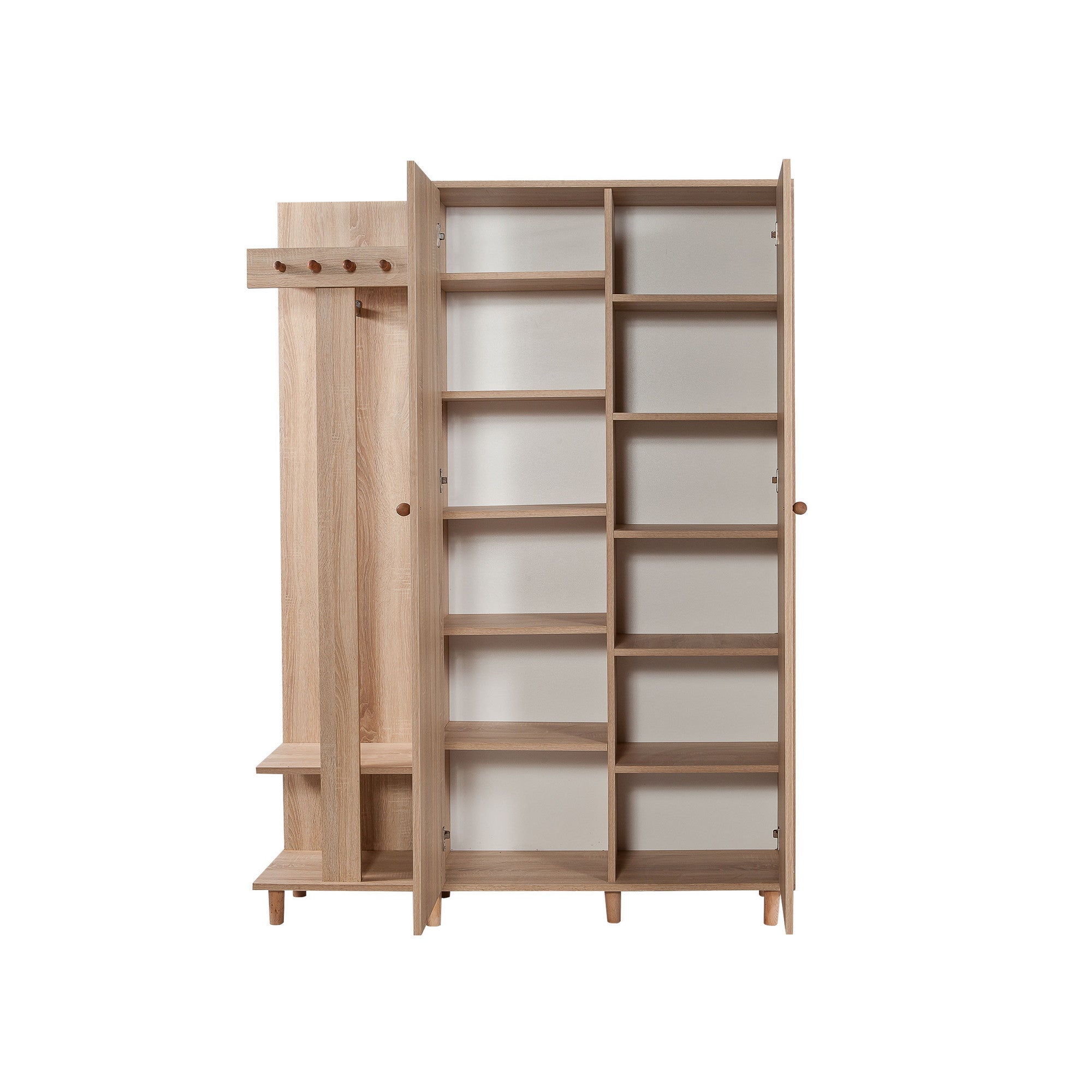 Meuble d'entrée 2 portes Repono L135xH194cm Bois Naturel et Motif Carreaux Multicolore