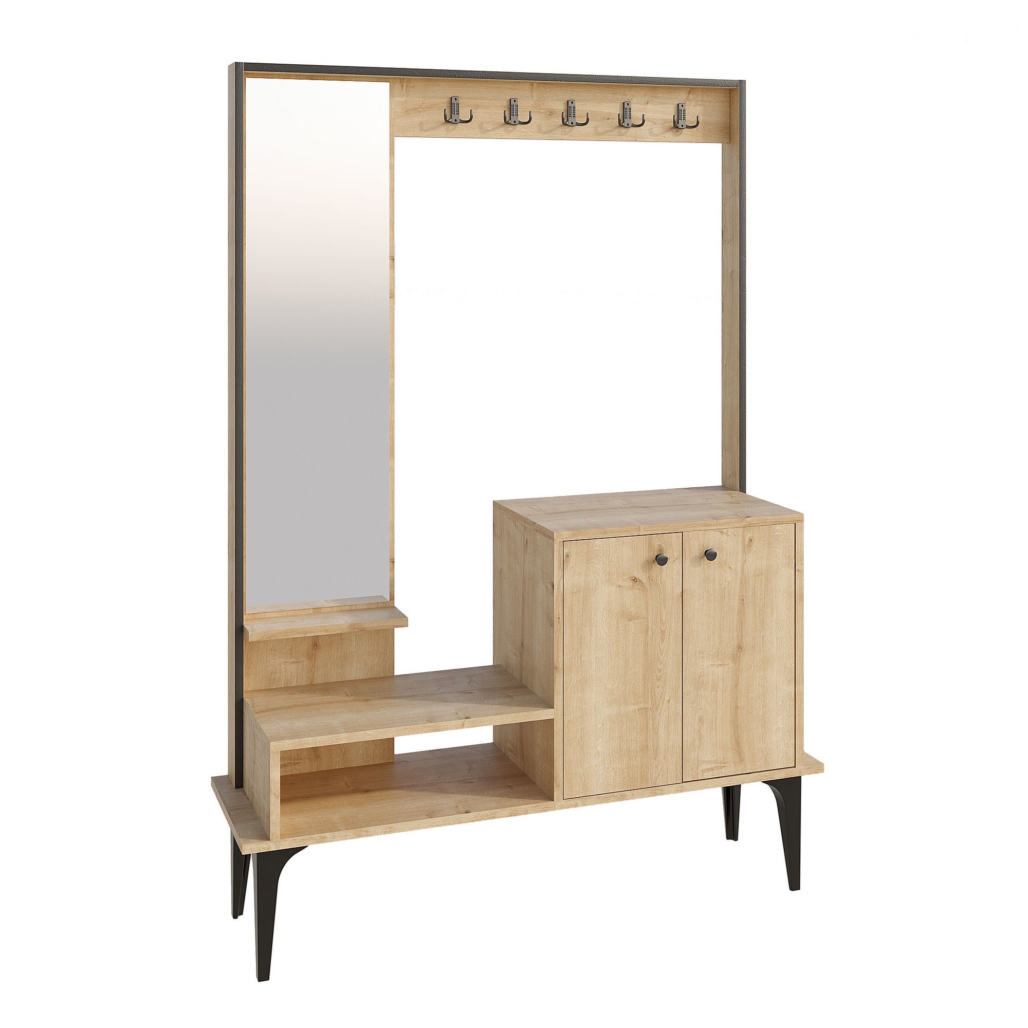 Meuble d'entrée avec miroir Shader H170cm Chêne clair