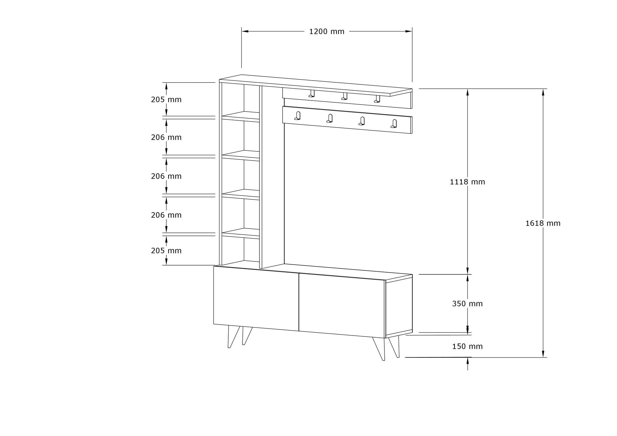 Meuble d'entrée étagères à gauches Elgardo L120xH161,8cm Blanc