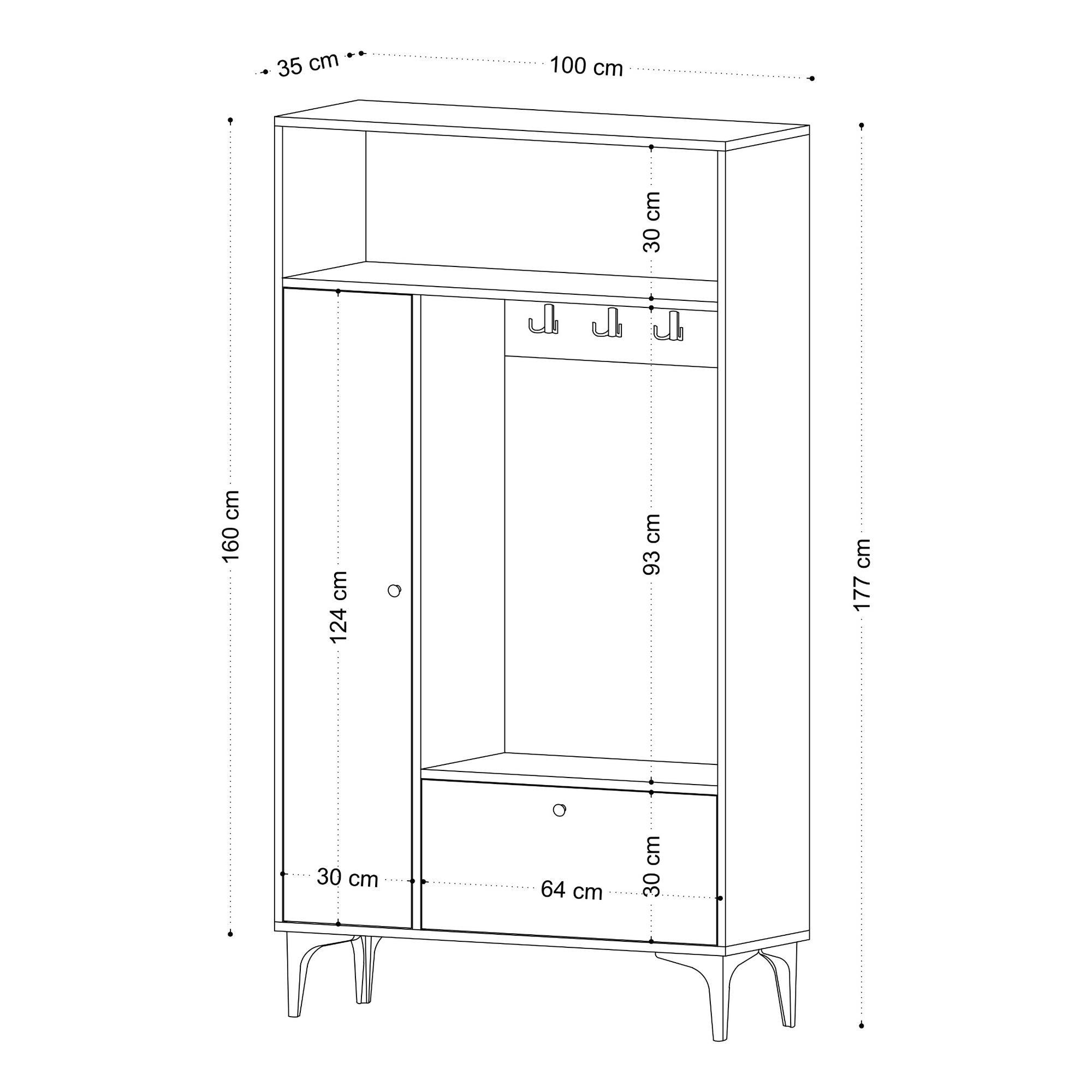 Meuble d'entrée Gilda L100cm Chêne clair et Noir