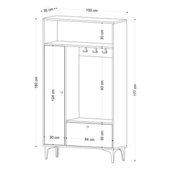 Meuble d'entrée Gilda L100cm Chêne clair et Noir