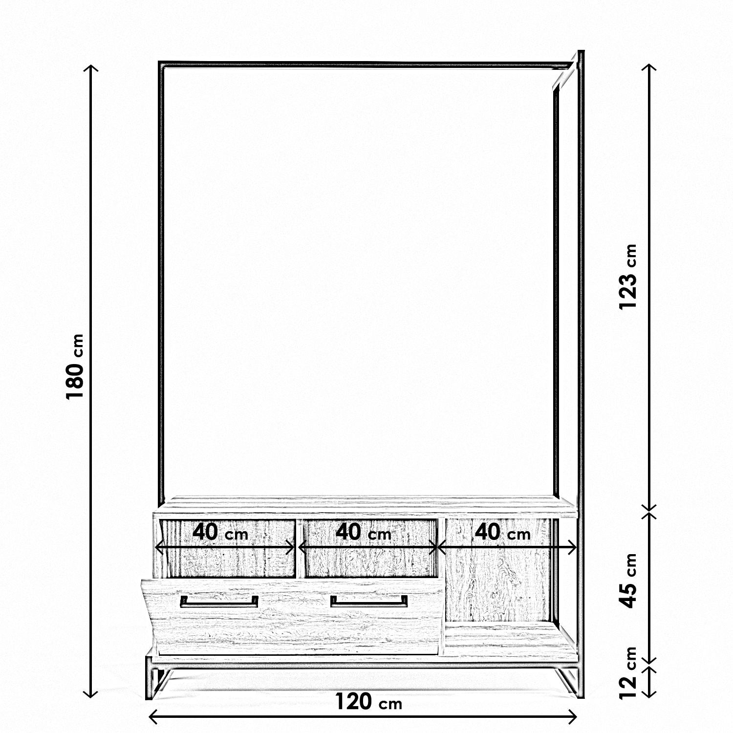 Meuble d'entrée style industriel Towy L120cm Métal Noir et Bois clair