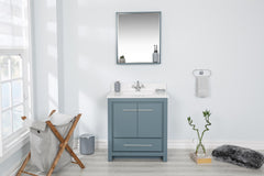 Meuble de salle de bain 75cm avec vasque et miroir L55xH80cm Ligha Bois massif Bleu