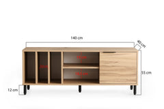 Meuble TV 1 porte Elliot 140cm Bois Chêne clair