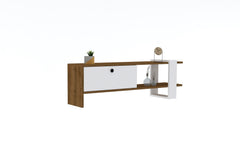 Meuble TV 1 porte kaine 120cm Bois Naturel et Blanc