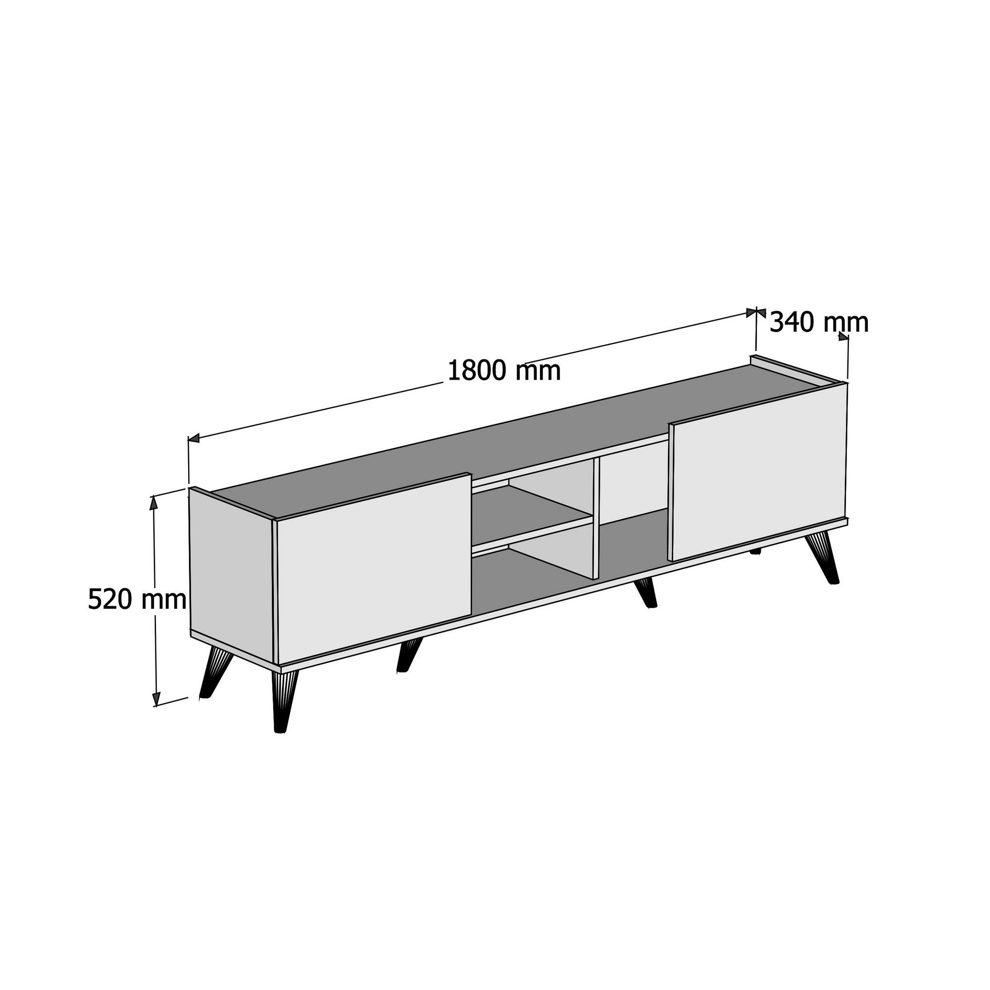 Meuble TV 2 portes et 3 compartiment Bergerat 180cm Bois et Effet marbre Noir