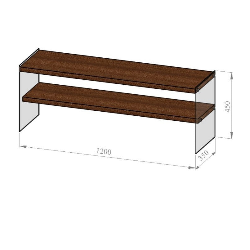 Meuble TV 2 tablettes Doris L120cm Bois massif et Verre trempé Fumé Noir