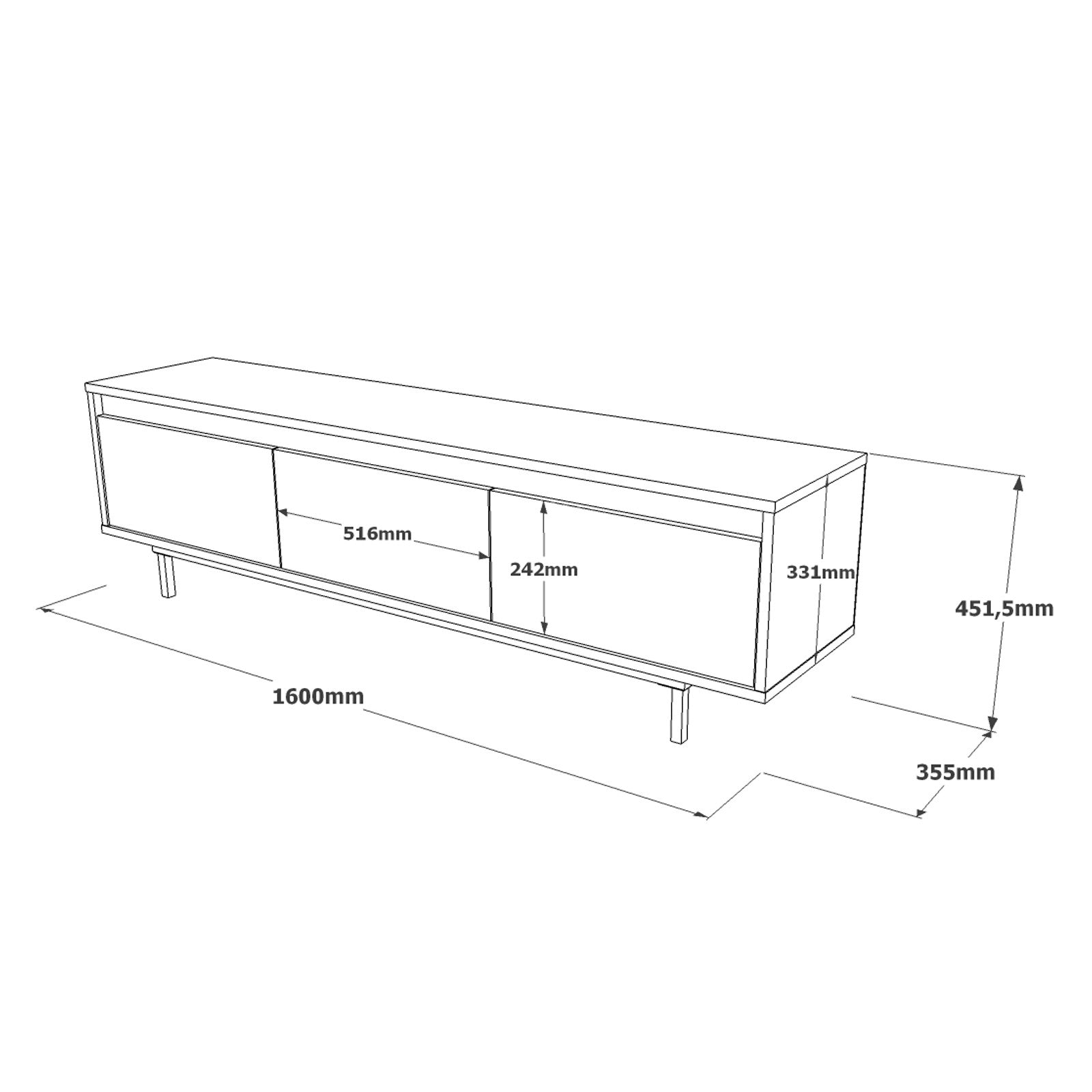 Meuble TV 3 portes abattant style industriel Licium L160cm Bois Gris béton