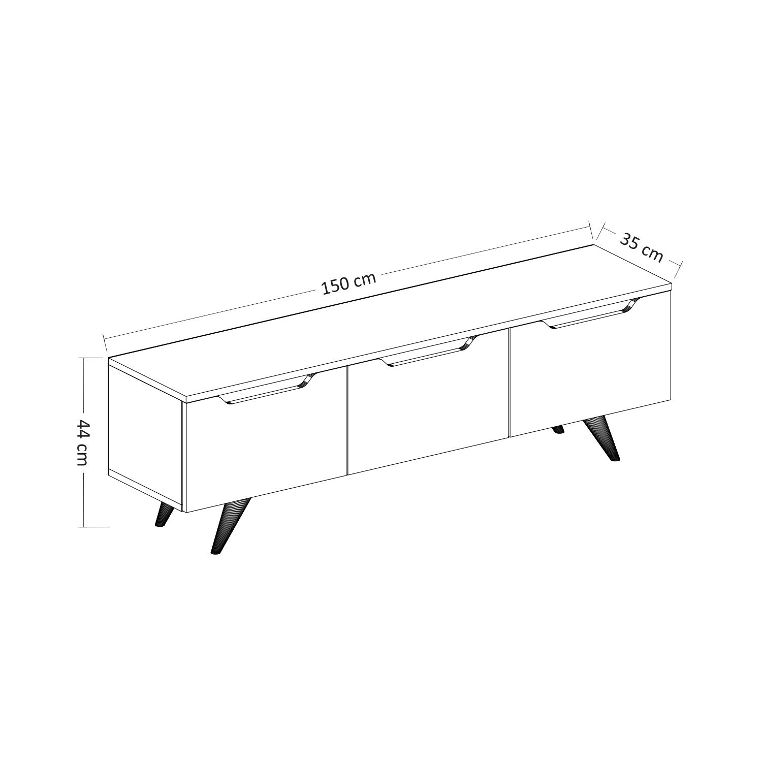 Meuble TV 3 portes abattantes Bouassi 150cm Bois Chêne et Anthracite