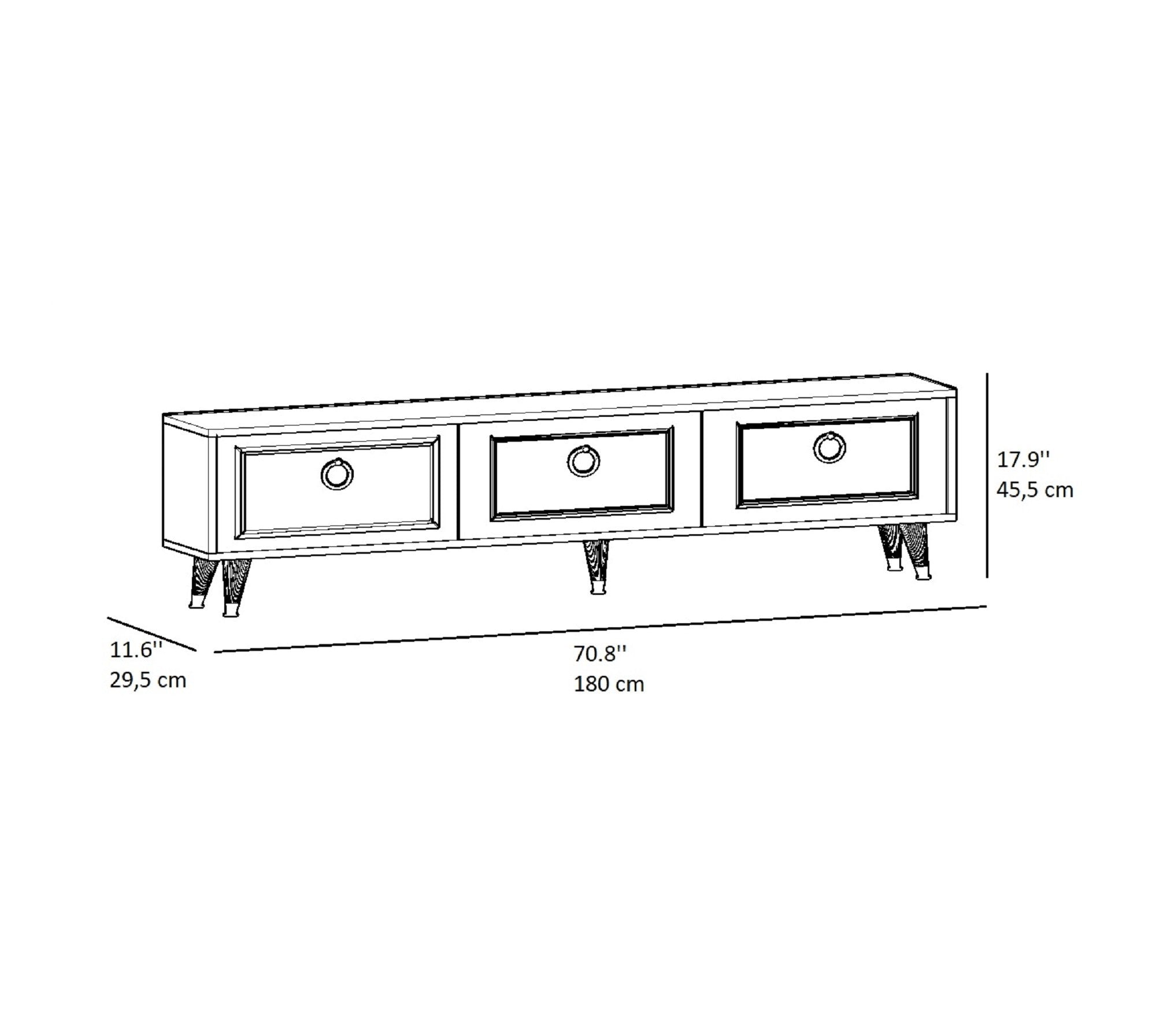 Meuble TV 3 portes battantes Laxmi L180cm Bois Blanc et Or