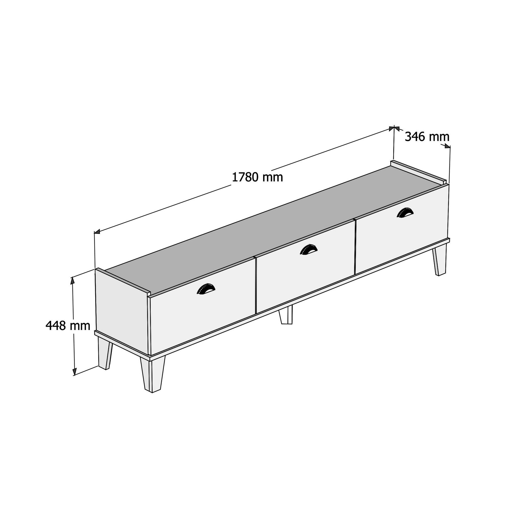 Meuble Tv 3 portes Blaz 178cm Chêne et Blanc