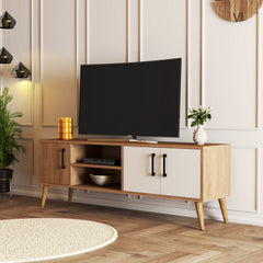 Meuble TV 3 portes Elena L150cm Chêne clair et Blanc