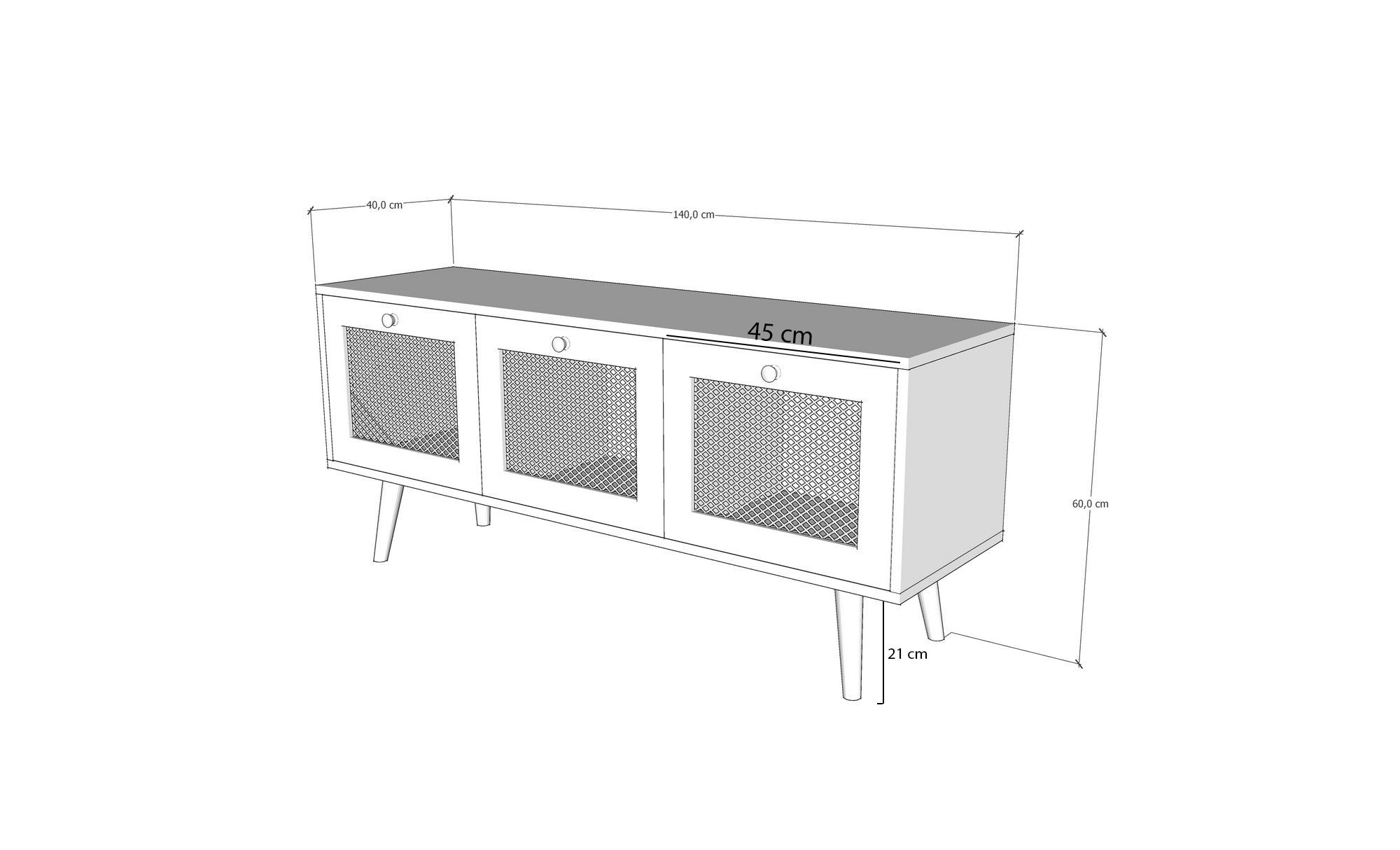 Meuble TV à cannage 3 portes Aréa L140 cm Panneau Mélaminé Bois Chêne