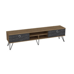 Meuble TV Ancon L180cm Bois foncé et Noir effet marbre