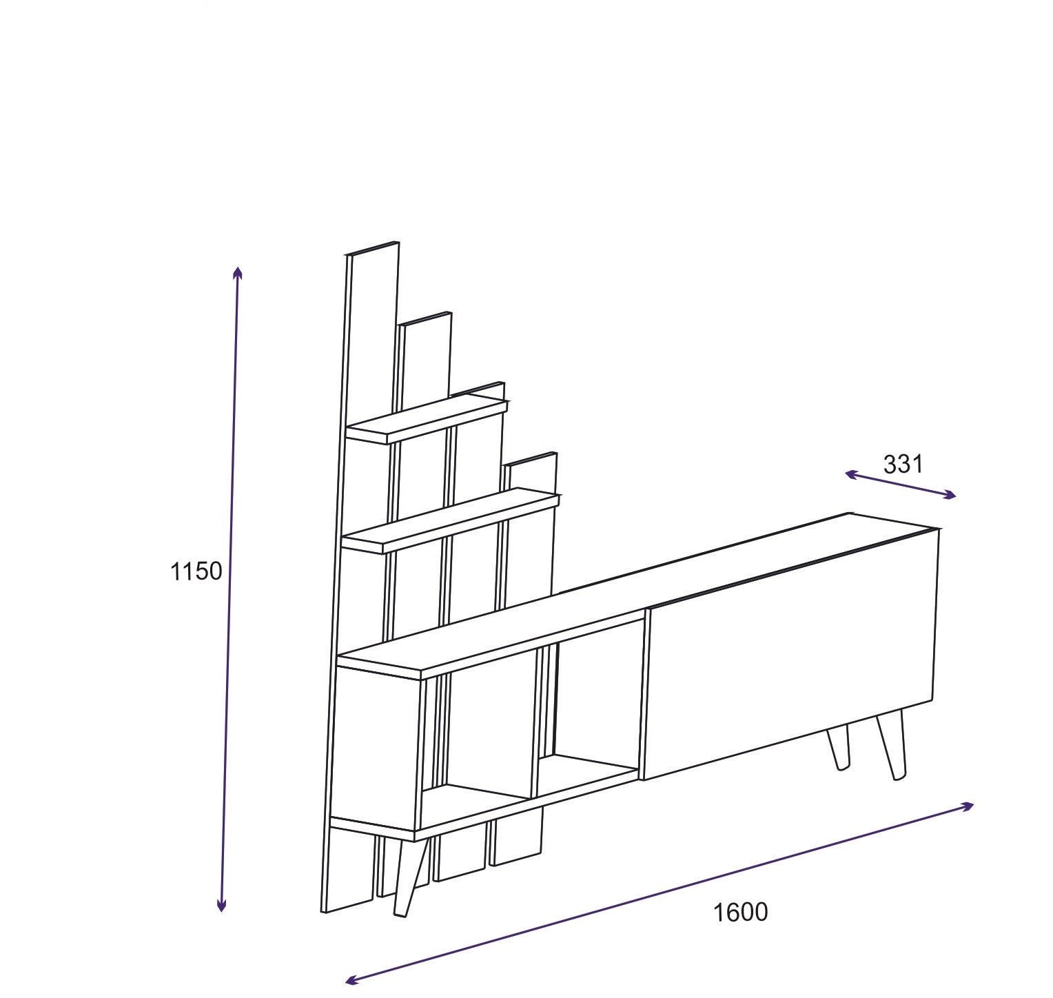 Meuble Tv avec étagère Aphista L160xH115cm Bois clair