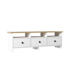 Meuble TV classique Yildun 150cm Blanc et Bois clair