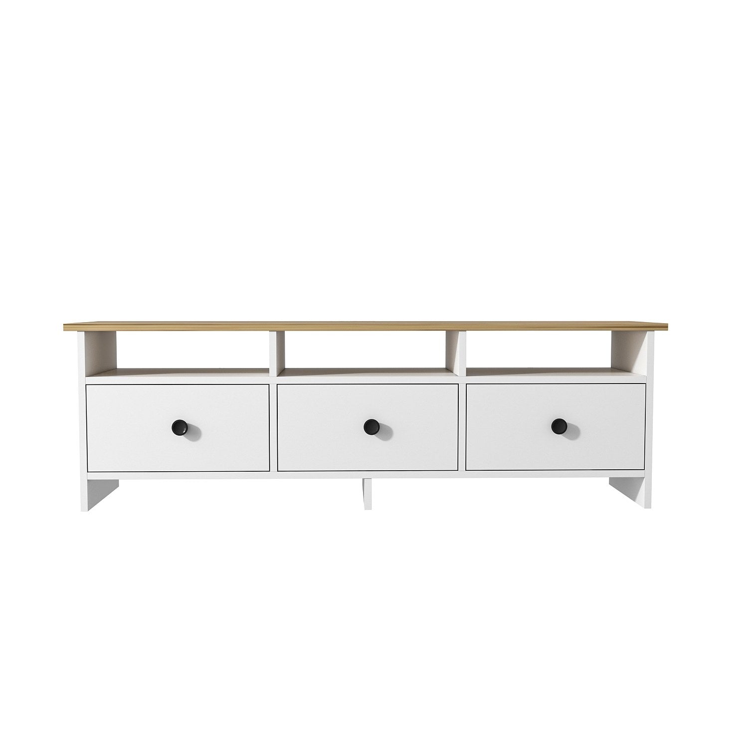 Meuble TV classique Yildun 150cm Blanc et Bois clair