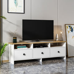 Meuble TV classique Yildun 150cm Blanc et Bois clair