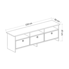 Meuble TV classique Yildun 150cm Blanc et Bois clair