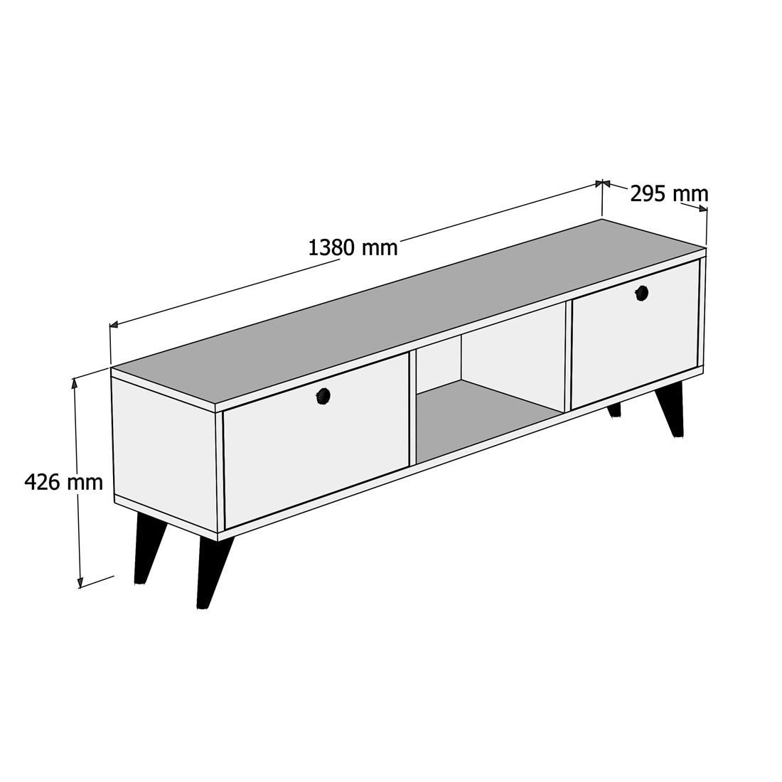 Meuble TV contemporain 138cm 2 portes Alitra Bois foncé