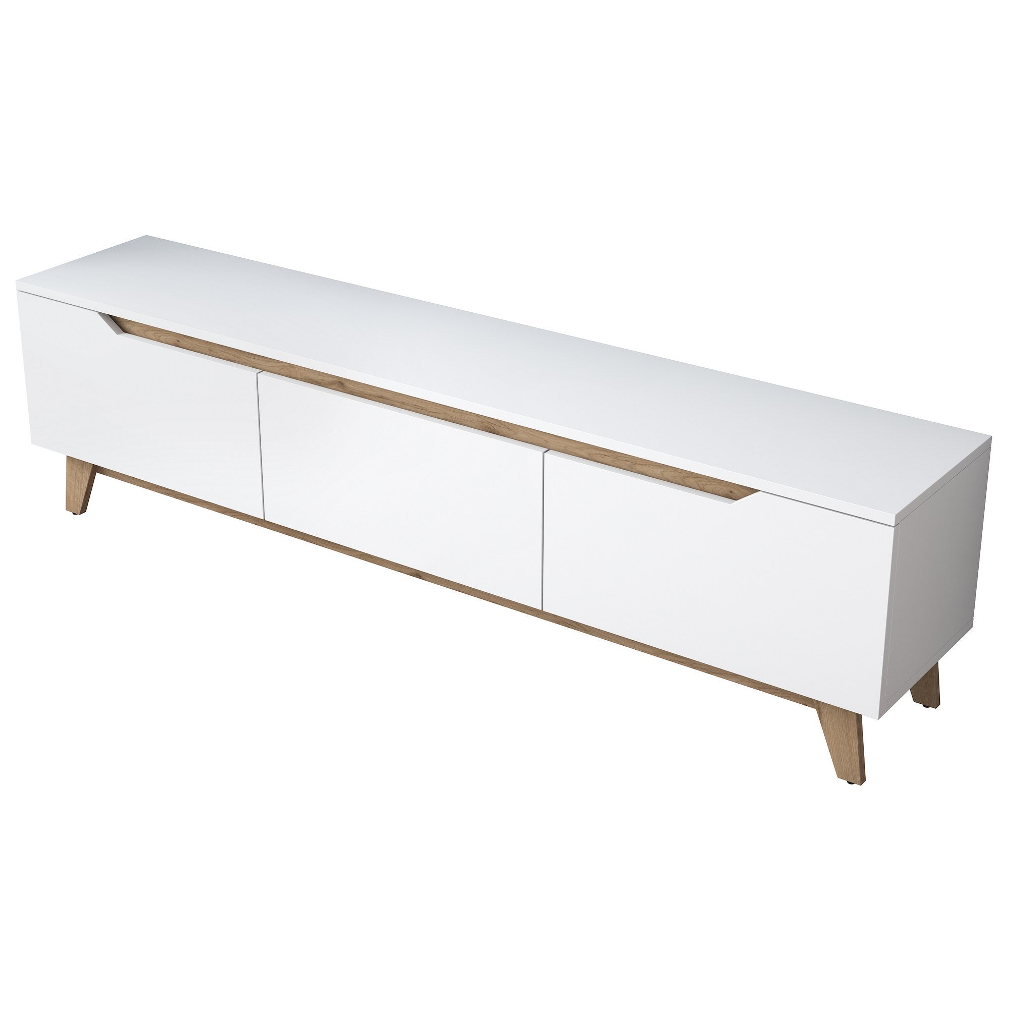 Meuble TV contemporain 180cm 3 portes Dandalis Bois Blanc