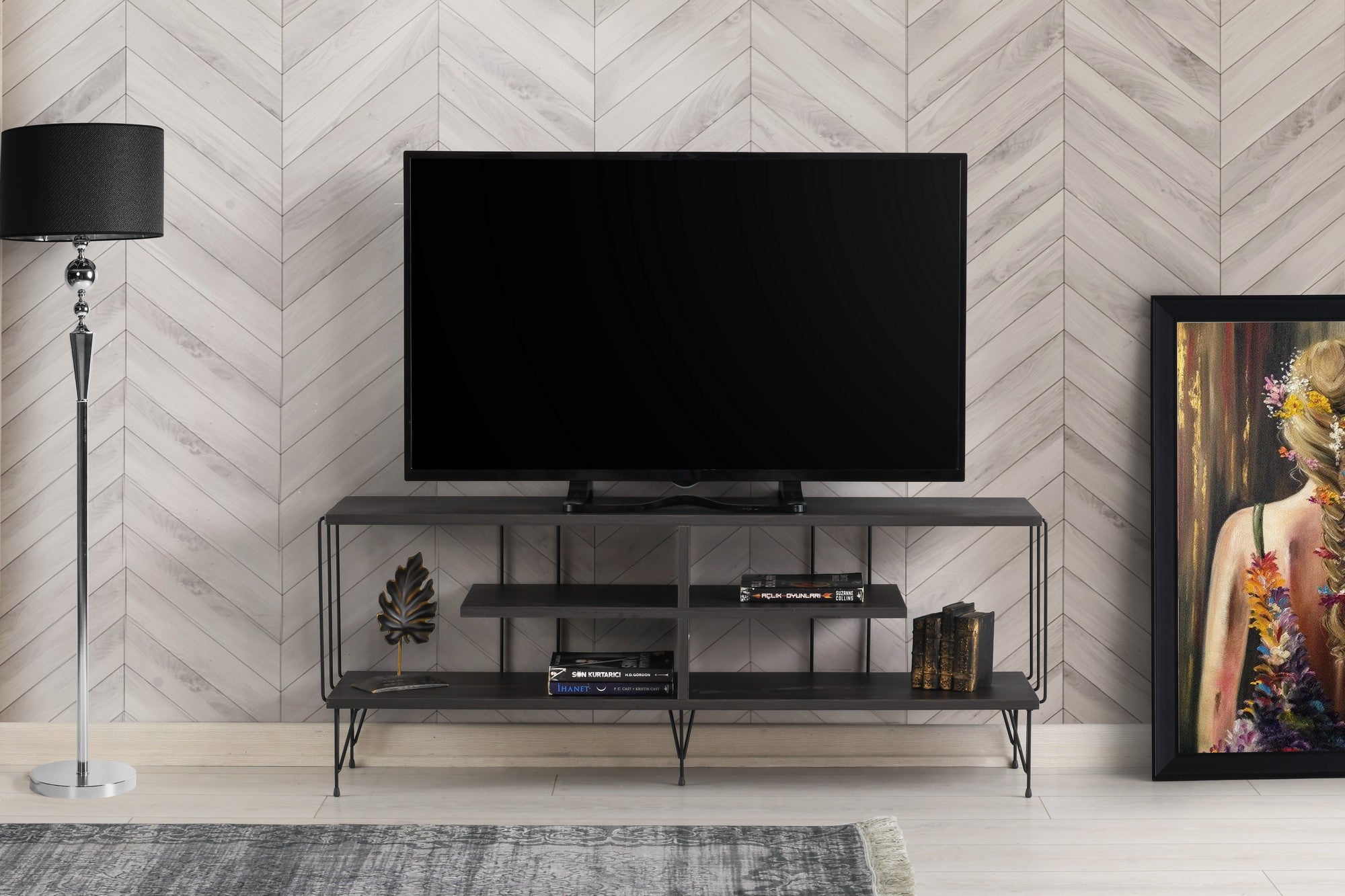 Meuble TV design 120cm Lycon Bois gris foncé usé