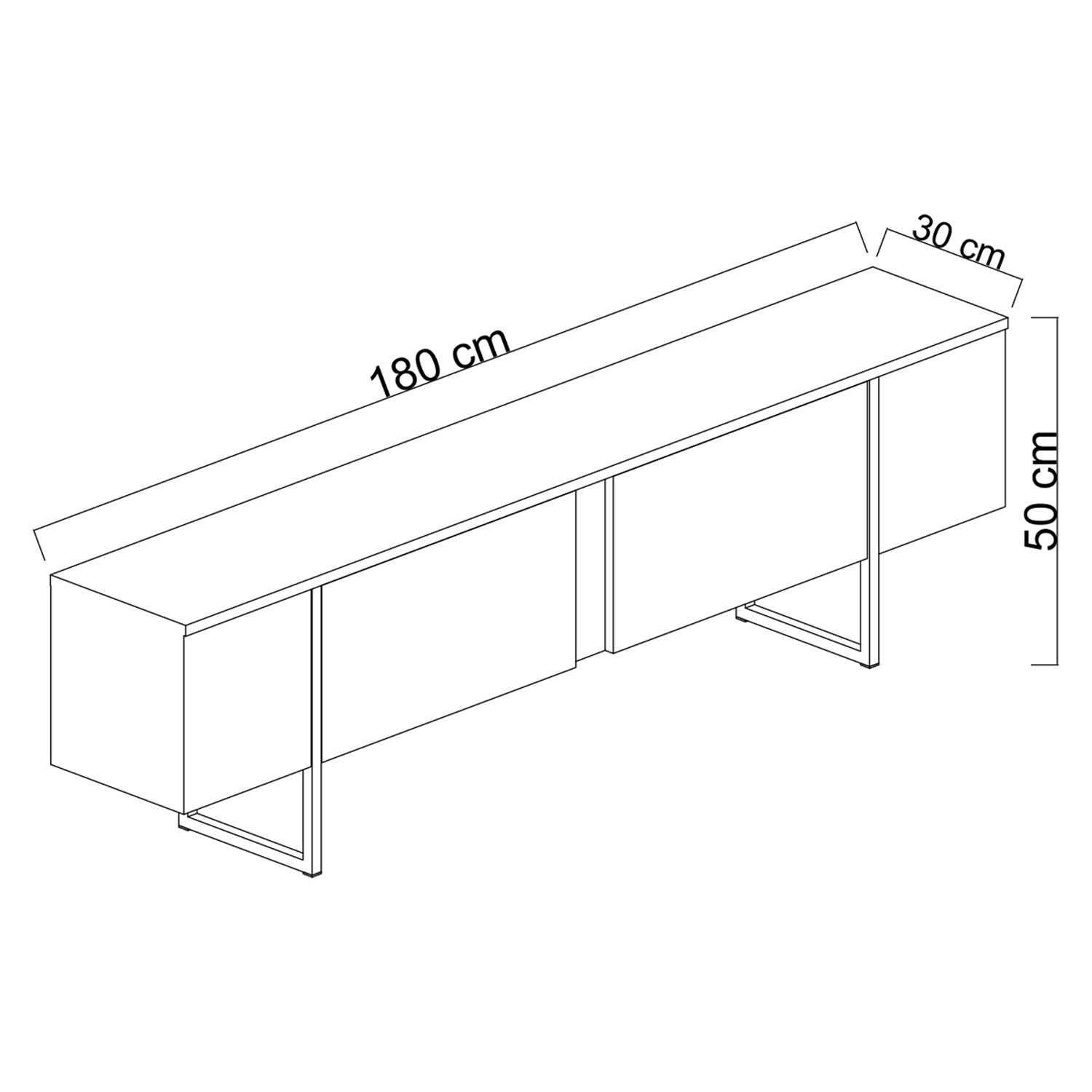 Meuble TV design 2 portes basculantes Tonks L180xH50cm Métal Noir et Bois foncé