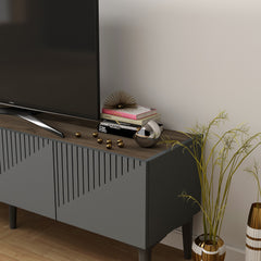 Meuble TV design 2 portes Outhos 150cm Gris et Noir