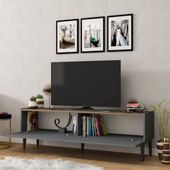 Meuble TV design 2 portes Outhos 150cm Gris et Noir