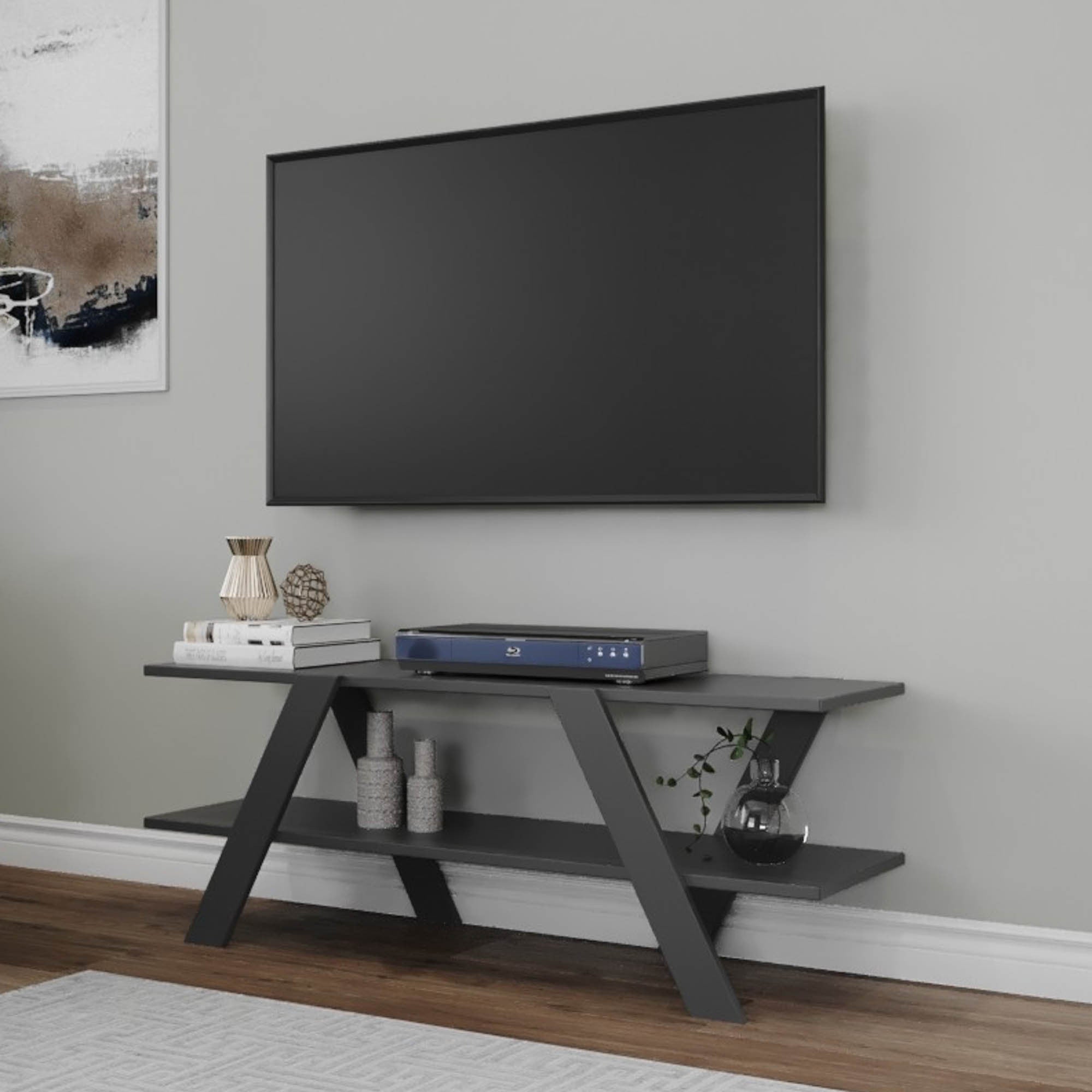 Meuble TV design en X 2 étagères Farandol 120cm Gris