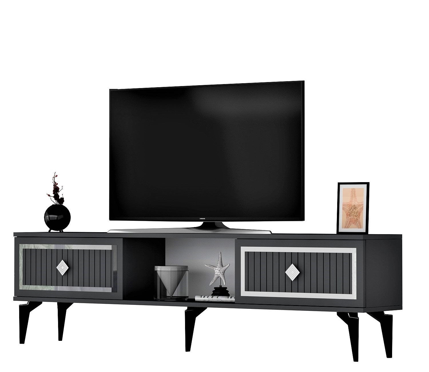 Meuble Tv design Field L150cm Anthracite et Argent