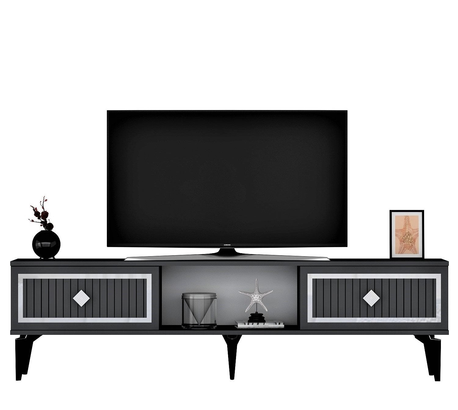 Meuble Tv design Field L150cm Anthracite et Argent