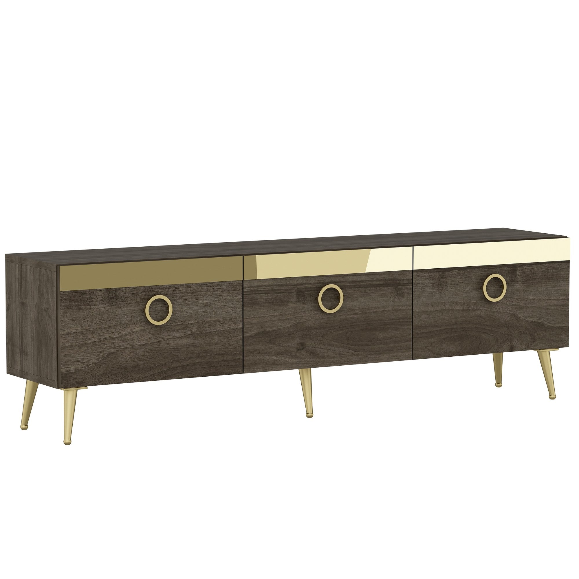 Meuble TV design Gacrux 150cm Bois foncé et Or