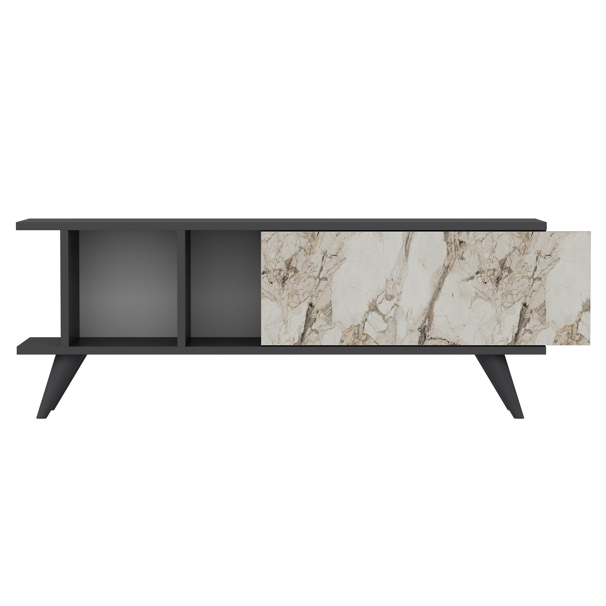 Meuble TV design Mira 120cm Anthracite et Effet marbre Blanc