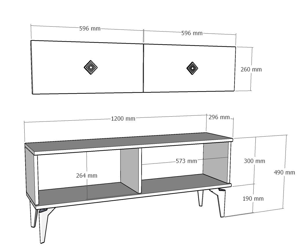 Meuble TV design Miri L120cm Anthracite et Motif Losanges Or