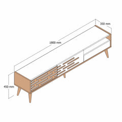 Meuble TV design Oviva L180cm Blanc et Bois foncé