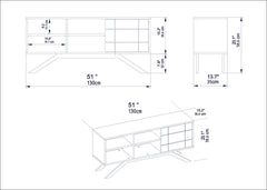 Meuble TV design Saxum 130cm Métal Or et Bois effet marbre et Blanc