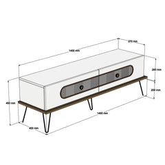 Meuble TV Dover L145cm Bois foncé et Blanc crème