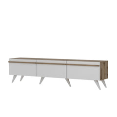 Meuble TV Druyes L180cm Blanc et Chêne clair