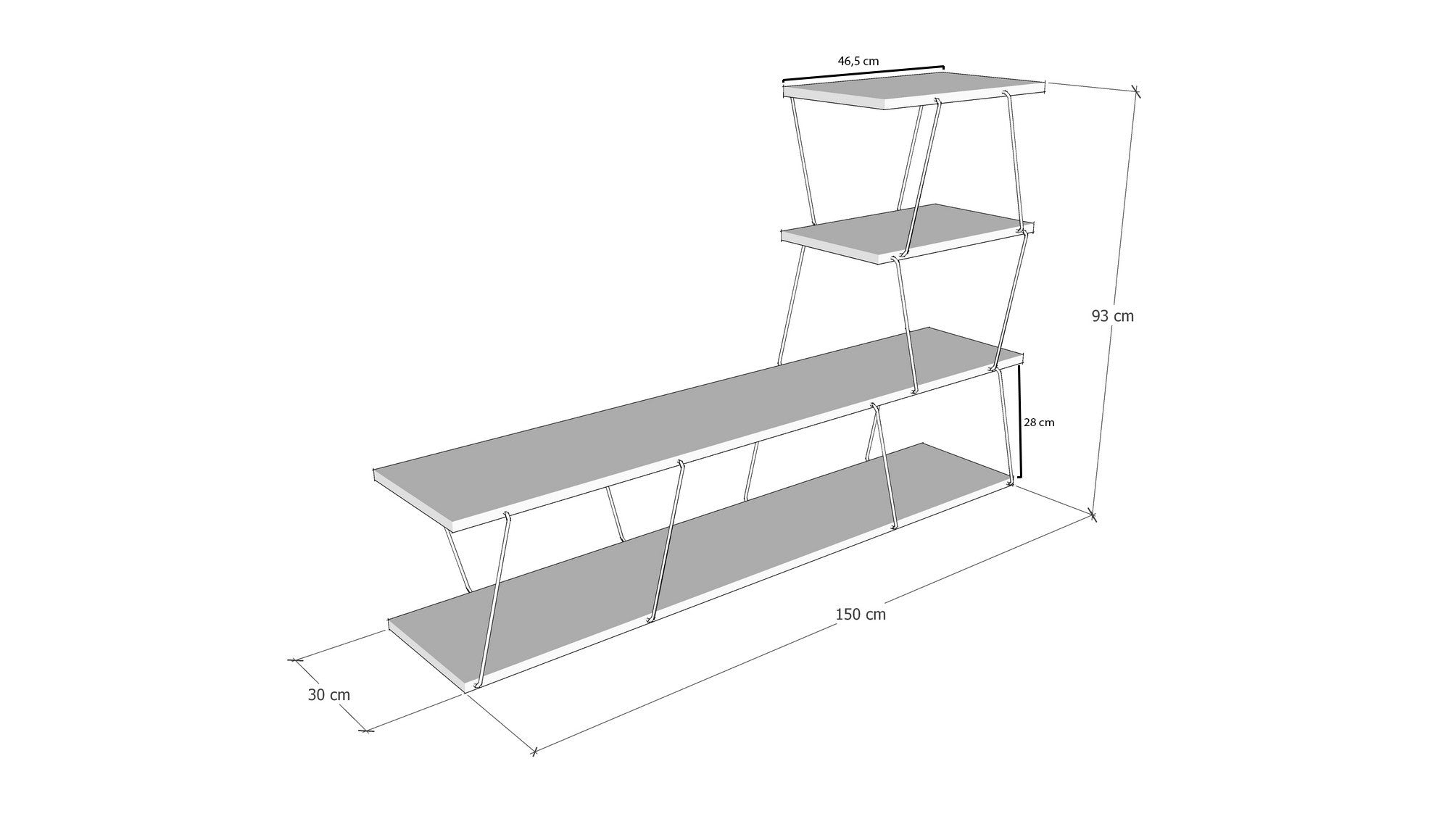 Meuble TV en L montants ultra fins Filumis 150cm Métal Noir et Bois Anthracite