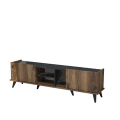 Meuble TV et table basse Hovela Bois Naturel et Effet Marbre Noir