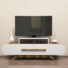 Meuble TV façade ovale Ellipsis L145 cm Panneau Mélaminé Noyer Blanc