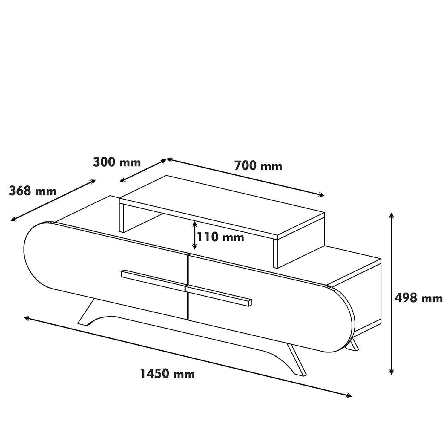 Meuble TV façade ovale Ellipsis L145 cm Panneau Mélaminé Noyer Blanc