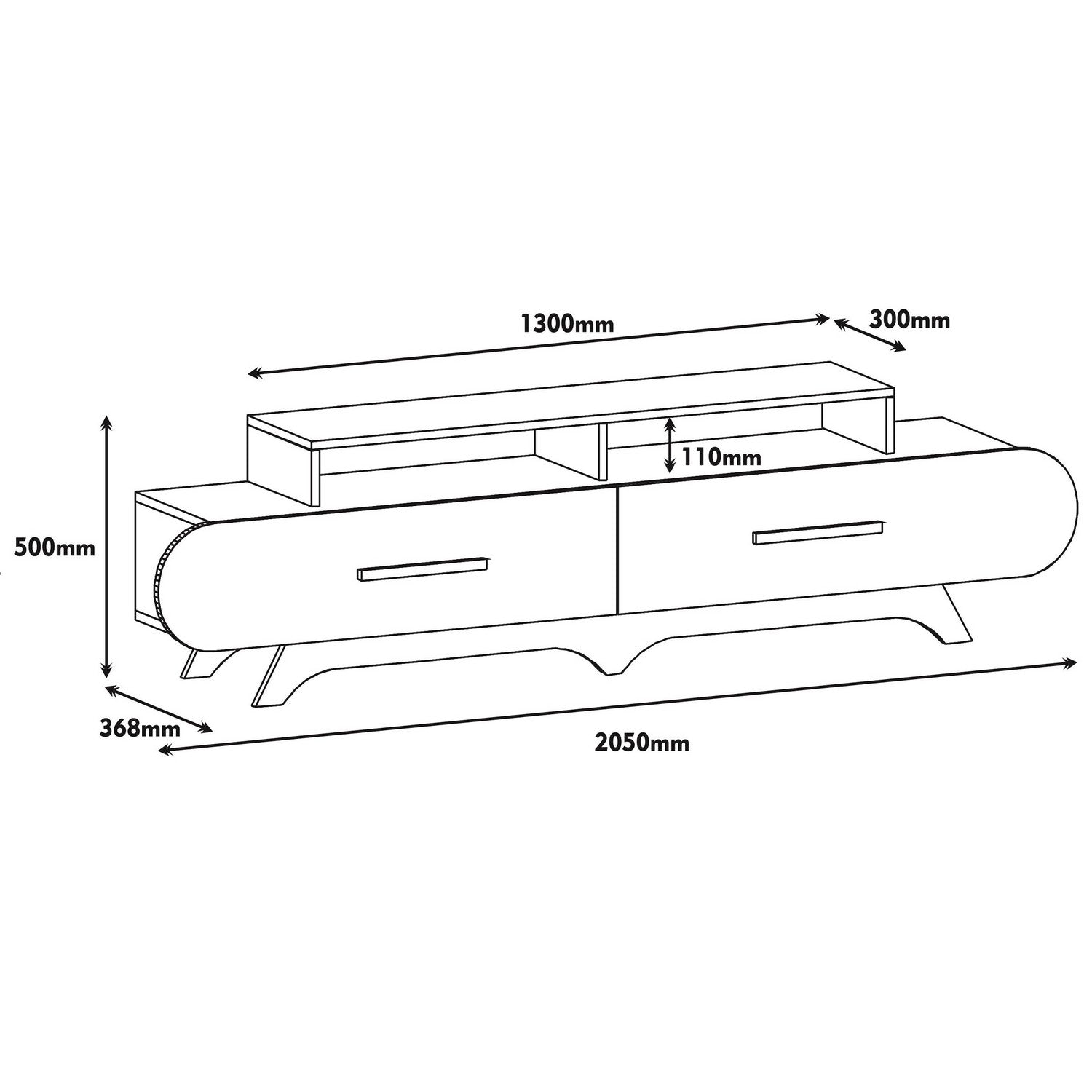 Meuble TV façade ovale Ellipsis L205 cm Panneau Mélaminé Noyer Blanc