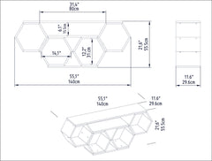 Meuble TV forme nid d'abeille Willy 140cm Bois Chêne clair et Blanc