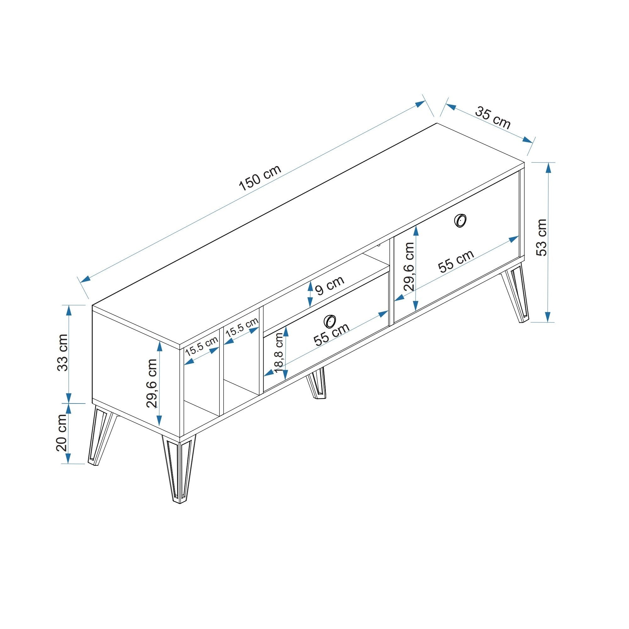 Meuble TV Makalu 150cm Gris effet béton