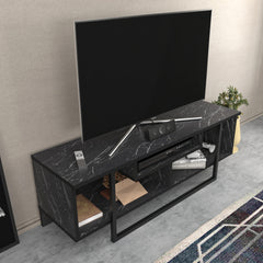 Meuble TV Nikolai 120cm Noir et Noir Effet marbre