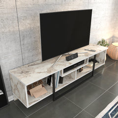 Meuble TV Nikolai 150cm Noir et Blanc Effet marbre