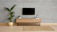 Meuble TV Recta 3 tiroirs L140 cm Coton MDF Noir Laminé Noyer et Noir 