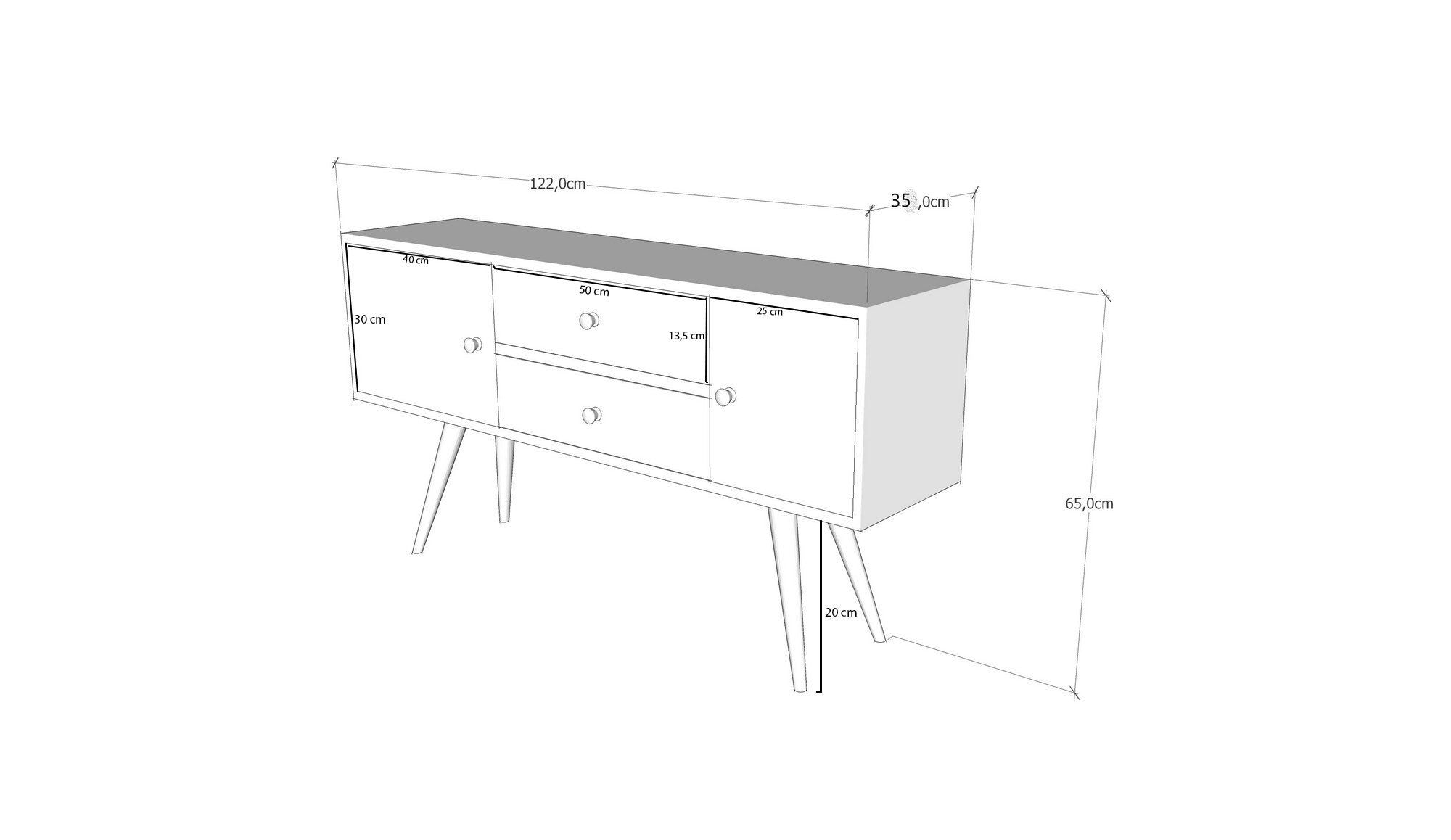 Meuble TV scandinave romantique portes et tiroirs 122cm Glifak Impressions Bois et moulures